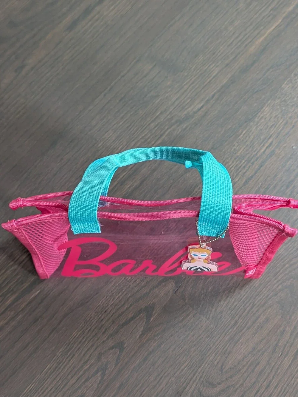 Barbie Pink Clear Tote Bag with Blue Handles